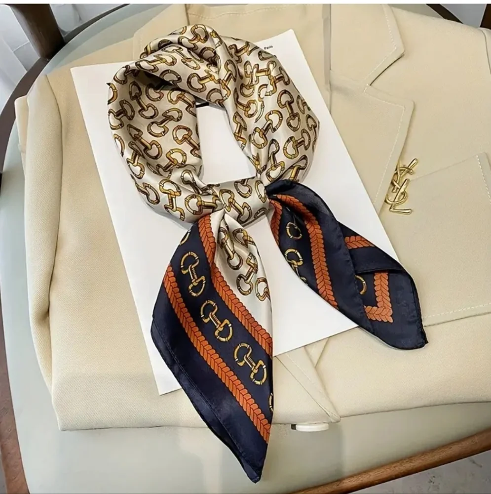 CHAIN PATTERN FASHION  SCARF  NAVY GOLD